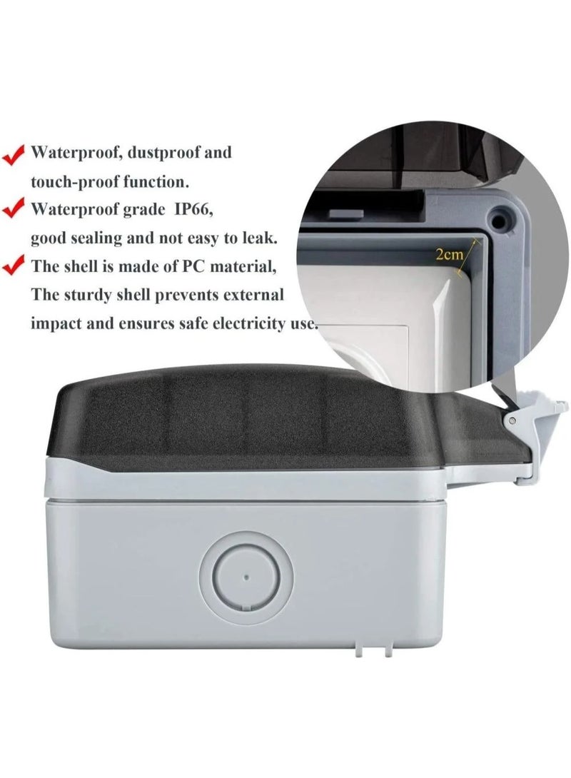 علبة فيشة كهرباء خارجية مقاومة للماء IP66 مع مفتاح ولمبة بيان – مقبس خارجي مزدوج 2-Gang بغطاء مفصلي للحدائق والأماكن الرطبة - Image 4